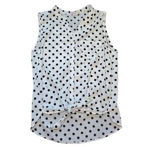 Anthropologie Pixley Front Tie Polka Dot Blouse - White/Black